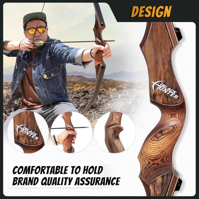 HANDBAIGE 60" Black Hunter Takedown Recurve Bow 20-60lbs Right Hand Archery Bows for Adults Traditional Wooden Hunting Bow for Outdoor Hunting Shooting - Image 5